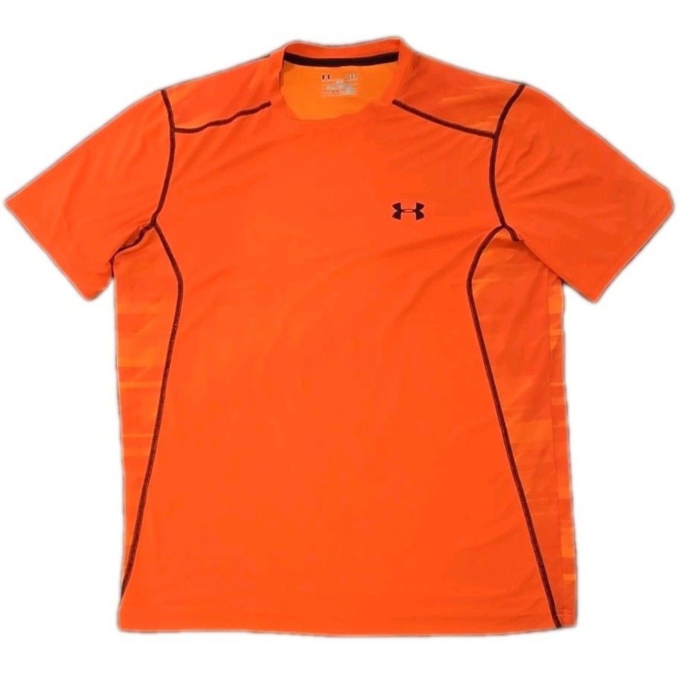 Under Armour Heatgear Compression Shirt Mens Large Orange Workout Gym